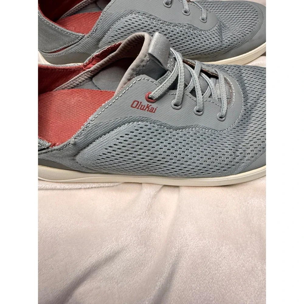 OluKai Nohea Moku Mens Grey Mesh Boat Shoes Sneakers Slip On Drop-In Heel